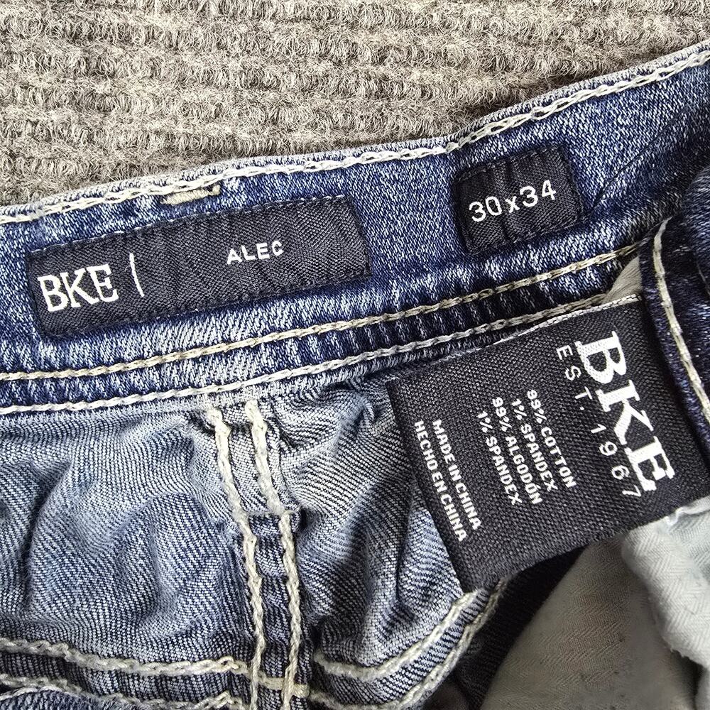 BKE Alec Jeans Mens 30x34 Blue Straight Stretch Denim Medium Wash Buckle - Picture 3 of 8